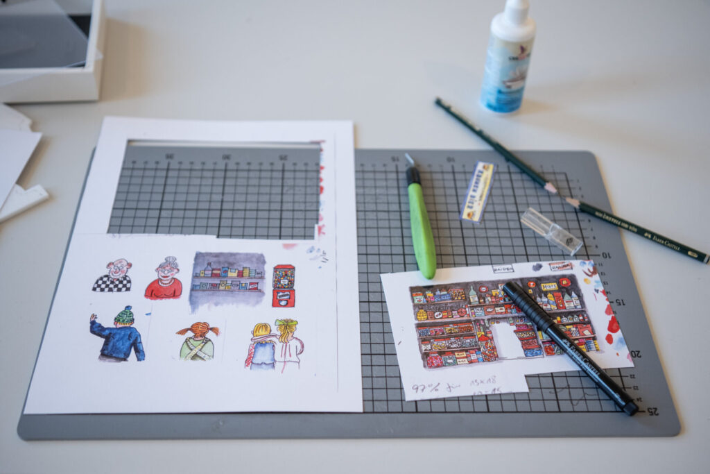 Schneidebrett mit Kunst und Arbeitsmaterialien