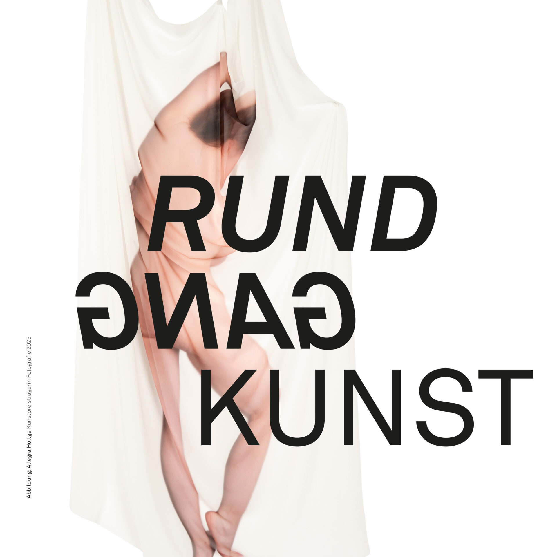 Das Bild ist dekorativ und zeigt ein Kunstwerk einer Frau auf einem Laken, sowie den Schriftzug 