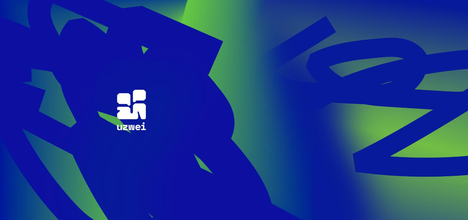 Blaue und Grüne Scribbles und ein weißes uzwei Logo in der linken Ecke.