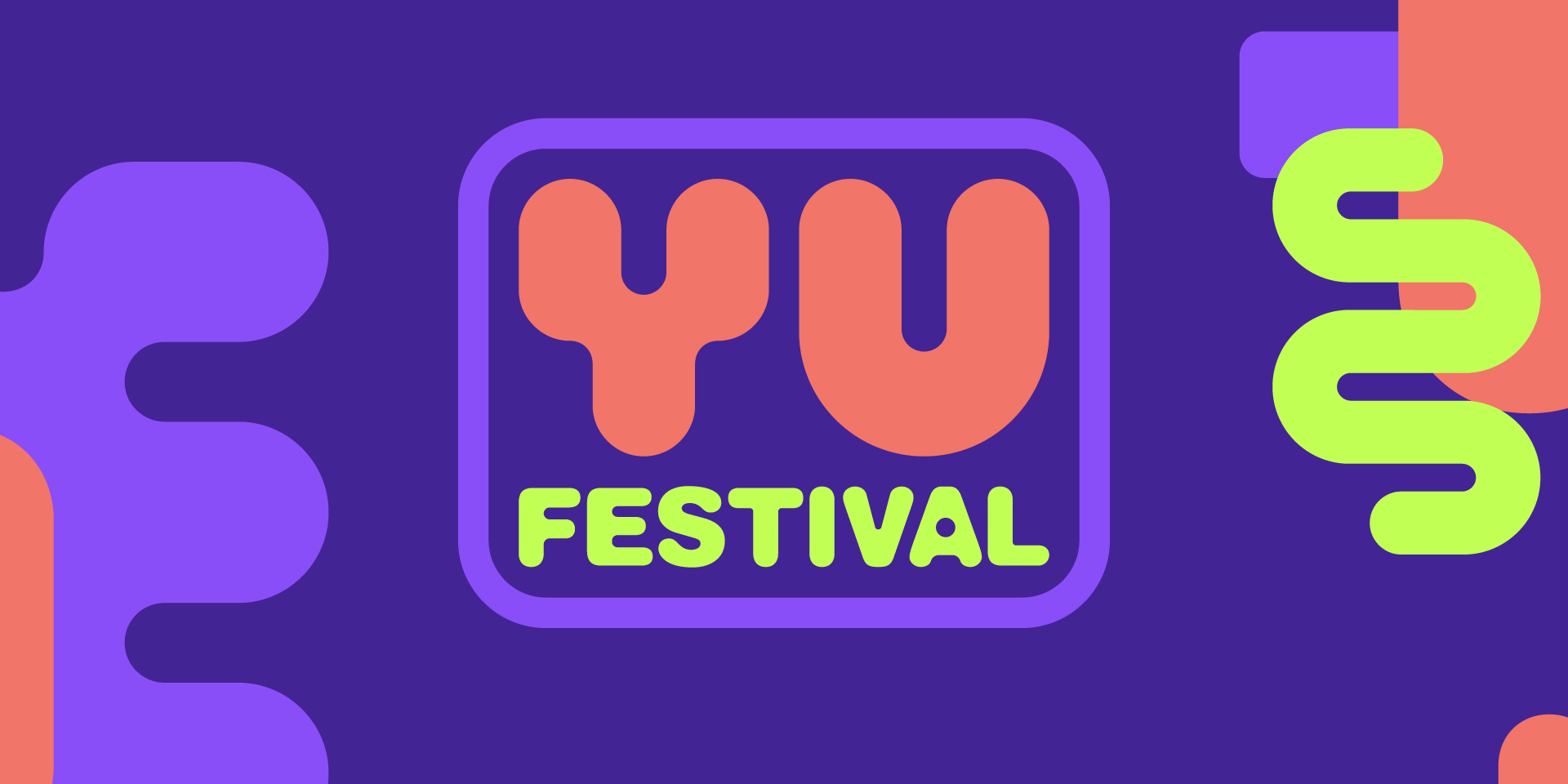 Grafik mit Logo des YU Festival. Das Bild zeigt das Logo des YU Festival in orangenen, gelben und lila Farben.