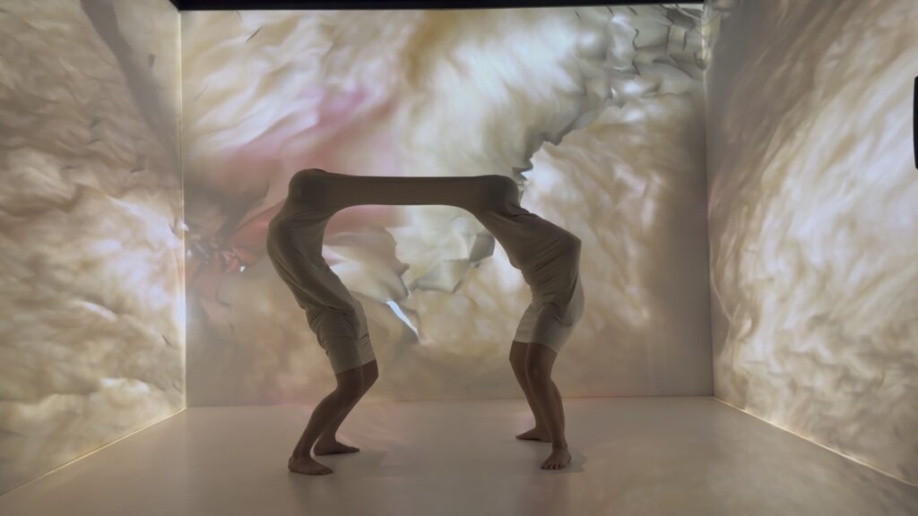 Wir sehen zwei Performer:innen in der Performance Unter Haut.