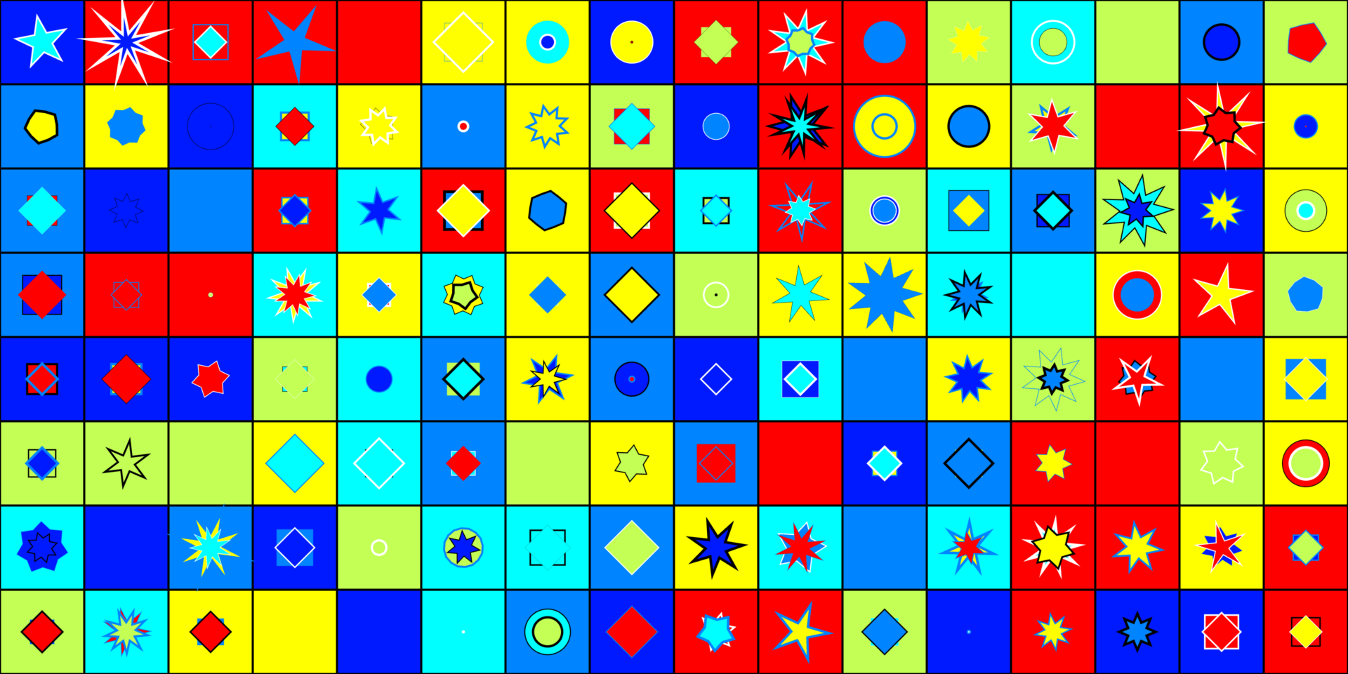 Creative Coding Muster, die im Rahmen des Workshops Creative Coding Beginner-Workshop erstellt werden.